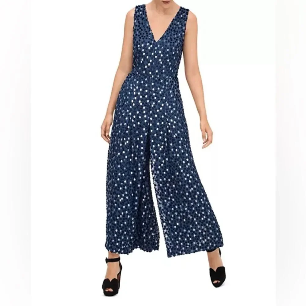 Kate Spade Scatter Dot Burnout Velvet Jumpsuit NWOT Size 4
